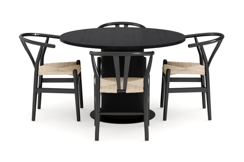 Noira Matgrupp 120 cm Ek Rund med 4 Dastoori Matstol - Möbler - Matplats - Matgrupp & matbord med stolar