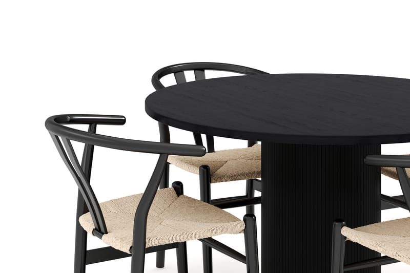 Noira Matgrupp 120 cm Ek Rund med 4 Dastoori Matstol - Möbler - Matplats - Matgrupp & matbord med stolar