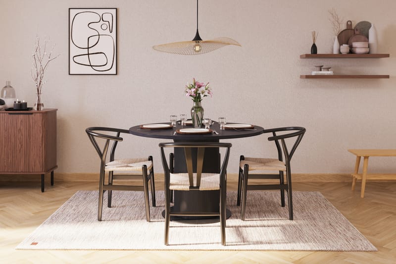 Noira Matgrupp 120 cm Ek Rund med 4 Dastoori Matstol - Möbler - Matplats - Matgrupp & matbord med stolar