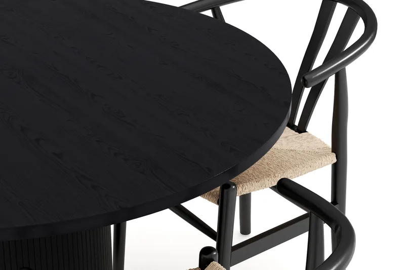 Noira Matgrupp 120 cm Massiv Ek Rund med 4 Dastoori Matstol - 2220067-4,2206128-1 - Svart - Möbler - Matplats - Matgrupp & matbord med stolar