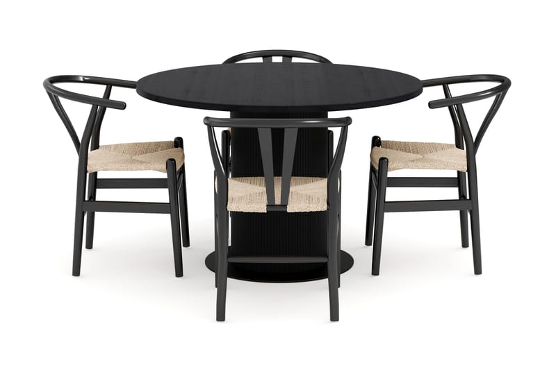 Noira Matgrupp 120 cm Massiv Ek Rund med 4 Dastoori Matstol - 2220067-4,2206128-1 - Svart - Möbler - Matplats - Matgrupp & matbord med stolar
