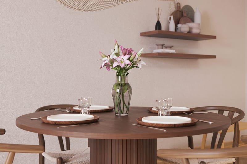 Noira Matgrupp 120 cm Massiv Valnöt Rund med 4 Dastoori Matstol - 2220070-4,2098428-1 - Brun / Beige / Valnöt - Möbler - Matplats - Matgrupp & matbord med stolar