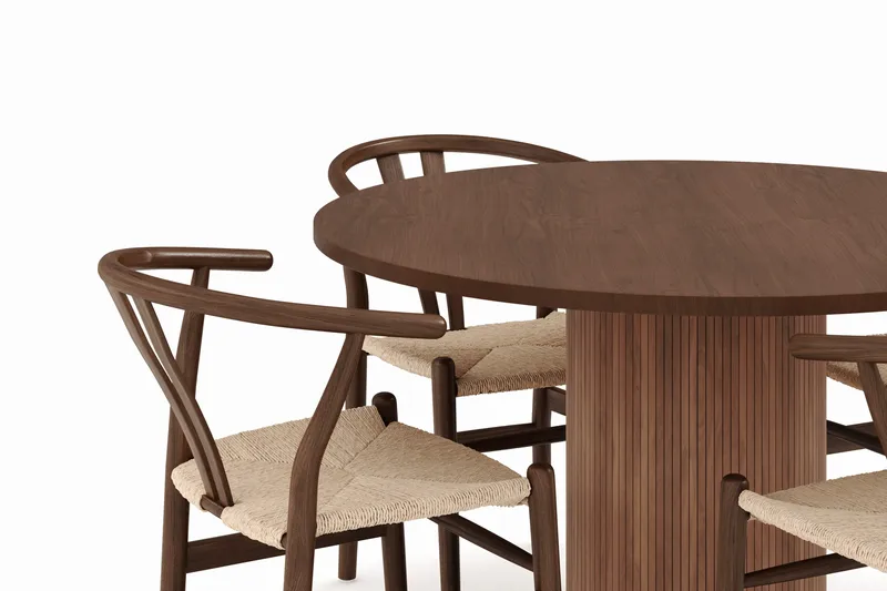 Noira Matgrupp 120 cm Massiv Valnöt Rund med 4 Dastoori Matstol - 2220070-4,2098428-1 - Brun / Beige / Valnöt - Möbler - Matplats - Matgrupp & matbord med stolar