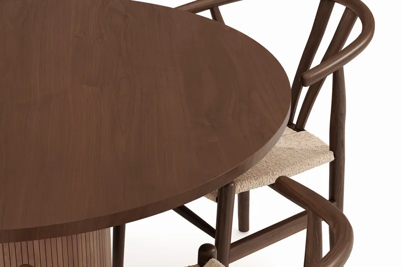 Noira Matgrupp 120 cm Massiv Valnöt Rund med 4 Dastoori Matstol - 2220070-4,2098428-1 - Brun / Beige / Valnöt - Möbler - Matplats - Matgrupp & matbord med stolar