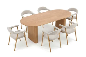Noira Matgrupp 160-220 cm förlängningsbart i Ek med 6 Ronja Matstolar - Ek - Möbler - Matplats - Matgrupp & matbord med stolar