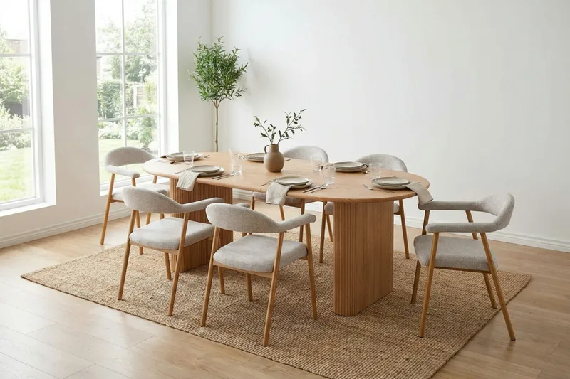 Noira Matgrupp 160-220 cm förlängningsbart i Ek med 6 Ronja Matstolar - Sand/Ek - Möbler - Matplats - Matgrupp & matbord med stolar