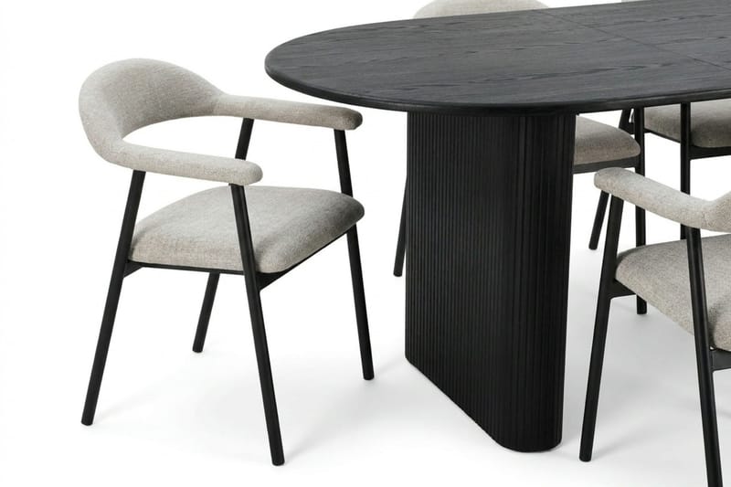Noira Matgrupp 160-220 cm förlängningsbart i Svart med 6 Ronja Matstolar - Beige/Svart - Möbler - Matplats - Matgrupp & matbord med stolar