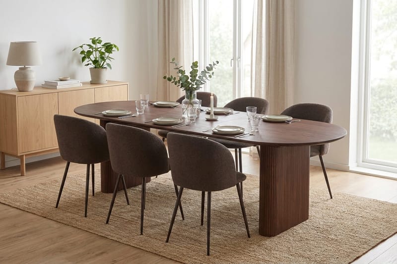 Noira Matgrupp 160-220 cm förlängningsbart med 6 Greya Mastolar - Valnöt - Möbler - Matplats - Matgrupp & matbord med stolar