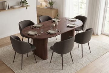 Noira Matgrupp 160-220 cm förlängningsbart med 6 Greya Mastolar - Valnöt - Möbler - Matplats - Matgrupp & matbord med stolar