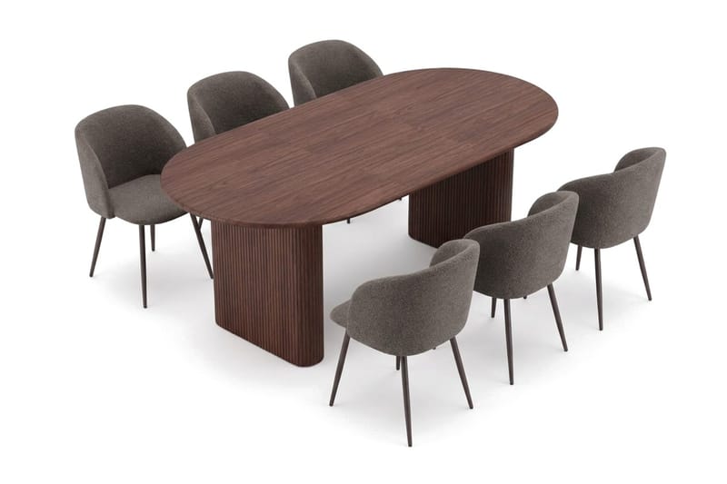 Noira Matgrupp 160-220 cm förlängningsbart med 6 Greya Mastolar - Valnöt - Möbler - Matplats - Matgrupp & matbord med stolar