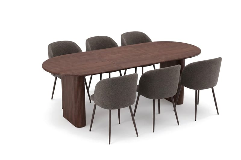 Noira Matgrupp 160-220 cm förlängningsbart med 6 Greya Mastolar - Valnöt - Möbler - Matplats - Matgrupp & matbord med stolar