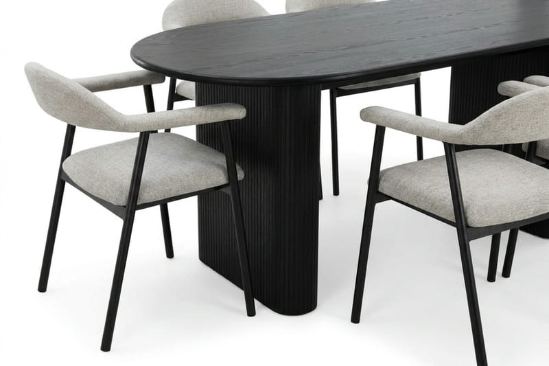 Noira Matgrupp 180 cm rektangulärt i Svart med 6 Ronja Matstolar - Beige/Svart - Möbler - Matplats - Matgrupp & matbord med stolar