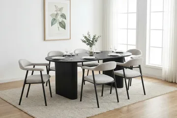 Noira Matgrupp 180 cm rektangulärt i Svart med 6 Ronja Matstolar - Svartlaserad ek - Möbler - Matplats - Matgrupp & matbord med stolar