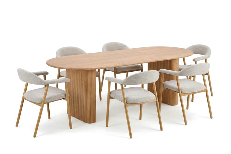 Noira Matgrupp 220-320 cm förlängningsbart i Ek med 6 Ronja Matstolar - Sand/Ek - Möbler - Matplats - Matgrupp & matbord med stolar
