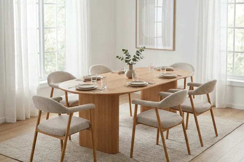 Noira Matgrupp 220-320 cm förlängningsbart i Ek med 6 Ronja Matstolar - Sand/Ek - Möbler - Matplats - Matgrupp & matbord med stolar