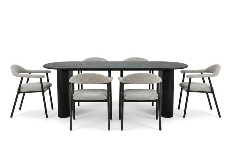 Noira Matgrupp 220-320 cm förlängningsbart i Svart med 6 Ronja Matstolar - Beige/Svart - Möbler - Matplats - Matgrupp & matbord med stolar