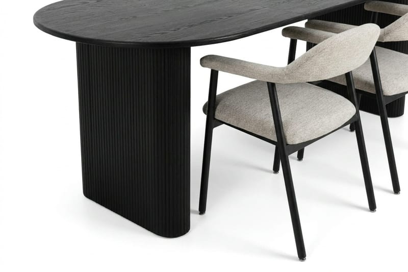 Noira Matgrupp 220-320 cm förlängningsbart i Svart med 6 Ronja Matstolar - Beige/Svart - Möbler - Matplats - Matgrupp & matbord med stolar