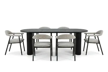 Noira Matgrupp 220-320 cm förlängningsbart i Svart med 6 Ronja Matstolar - Svartlaserad ek - Möbler - Matplats - Matgrupp & matbord med stolar