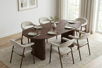 Noira Matgrupp 220-320 cm förlängningsbart i Valnöt med 6 Ronja Matstolar - Valnöt - Möbler - Matplats - Matgrupp & matbord med stolar