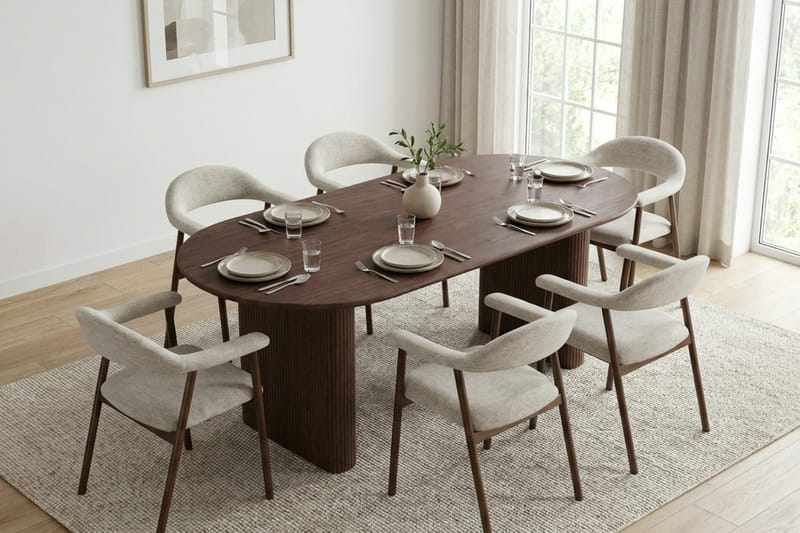 Noira Matgrupp 220-320 cm förlängningsbart i Valnöt med 6 Ronja Matstolar - Valnöt - Möbler - Matplats - Matgrupp & matbord med stolar