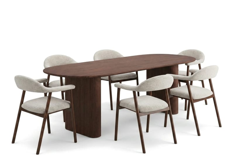 Noira Matgrupp 220-320 cm förlängningsbart i Valnöt med 6 Ronja Matstolar - Valnöt - Möbler - Matplats - Matgrupp & matbord med stolar