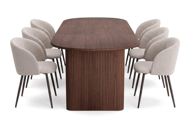 Noira Matgrupp 220-320 cm förlängningsbart med 6 Greya Mastolar - Valnöt - Möbler - Matplats - Matgrupp & matbord med stolar
