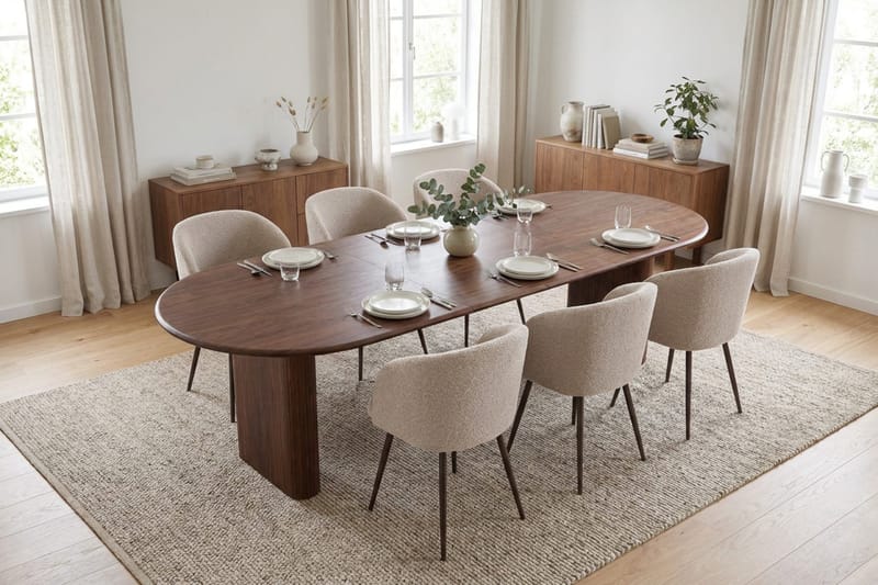 Noira Matgrupp 220-320 cm förlängningsbart med 6 Greya Mastolar - Valnöt - Möbler - Matplats - Matgrupp & matbord med stolar