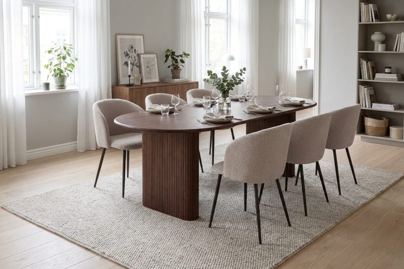 Noira Matgrupp 220-320 cm förlängningsbart med 6 Greya Mastolar - Valnöt - Möbler - Matplats - Matgrupp & matbord med stolar