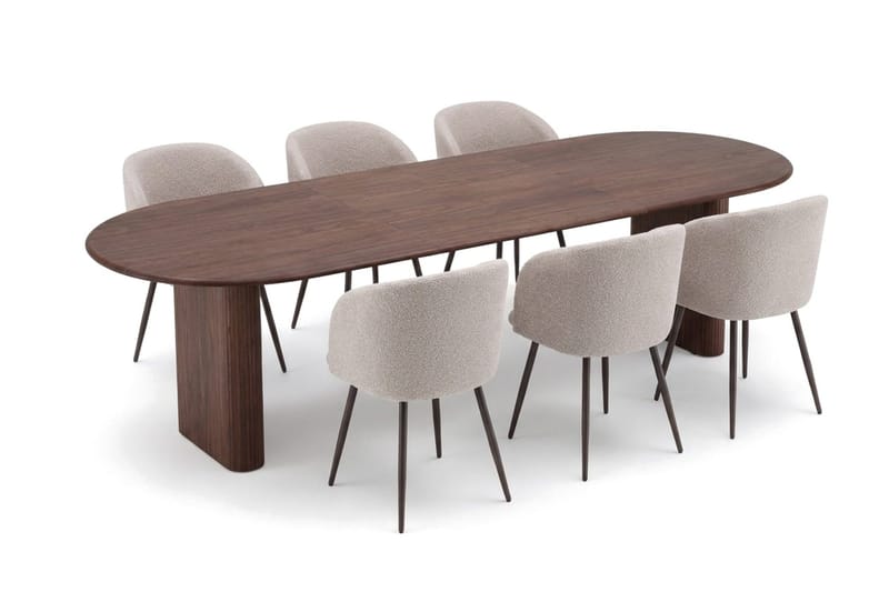 Noira Matgrupp 220-320 cm förlängningsbart med 6 Greya Mastolar - Valnöt - Möbler - Matplats - Matgrupp & matbord med stolar