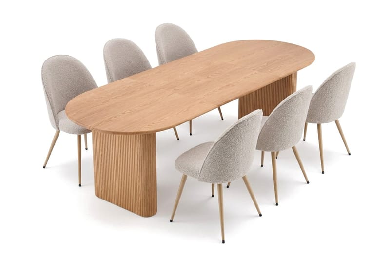 Noira Matgrupp 220-320 cm förlängningsbart med 6 Nibe Plus Mastolar - Ek - Möbler - Matplats - Matgrupp & matbord med stolar