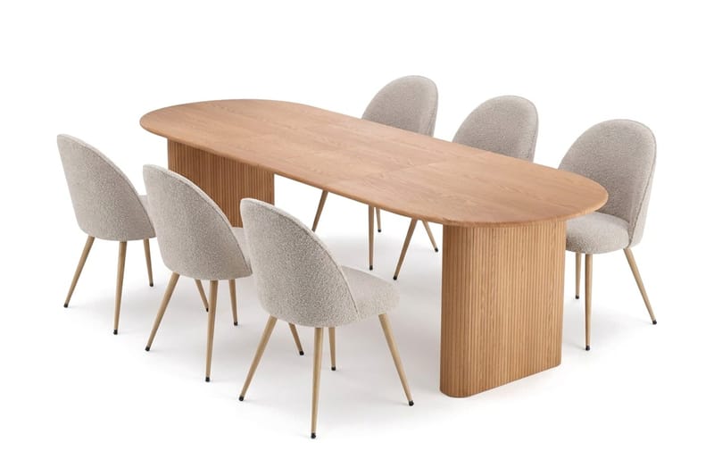 Noira Matgrupp 220-320 cm förlängningsbart med 6 Nibe Plus Mastolar, Ek