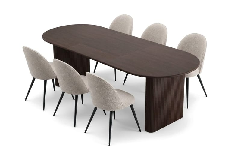 Noira Matgrupp 220-320 cm förlängningsbart med 6 Nibe Plus Mastolar - Rökt ek - Möbler - Matplats - Matgrupp & matbord med stolar