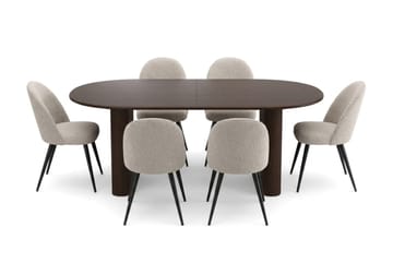 Noira Matgrupp 220-320 cm förlängningsbart med 6 Nibe Plus Mastolar - Rökt ek - Möbler - Matplats - Matgrupp & matbord med stolar