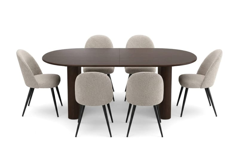 Noira Matgrupp 220-320 cm förlängningsbart med 6 Nibe Plus Mastolar - Rökt ek - Möbler - Matplats - Matgrupp & matbord med stolar