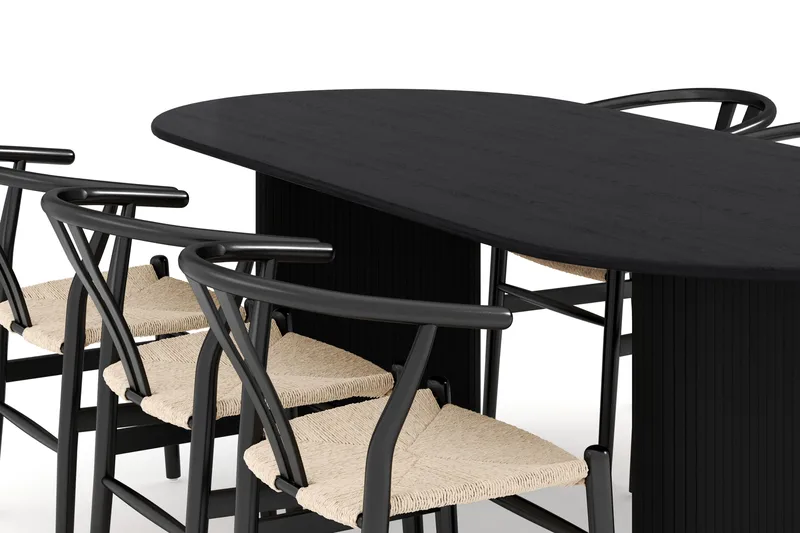 Noira Matgrupp 220 cm Massiv Ek med 6 Dastoori Matstol - 2220067-6,2206123-1 - Svart - Möbler - Matplats - Matgrupp & matbord med stolar