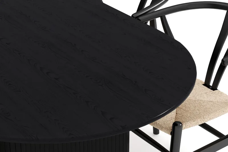 Noira Matgrupp 220 cm Massiv Ek med 6 Dastoori Matstol - 2220067-6,2206123-1 - Svart - Möbler - Matplats - Matgrupp & matbord med stolar