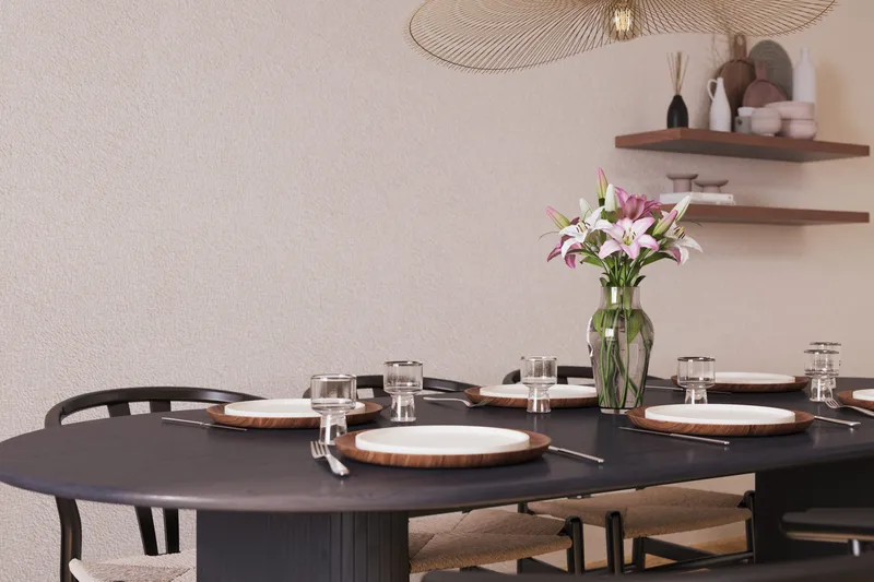 Noira Matgrupp 220 cm Massiv Ek med 6 Dastoori Matstolar - Svart - Möbler - Matplats - Matgrupp & matbord med stolar