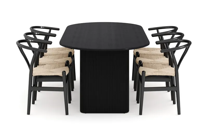 Noira Matgrupp 220 cm Massiv Ek med 6 Dastoori Matstolar - Svart - Möbler - Matplats - Matgrupp & matbord med stolar
