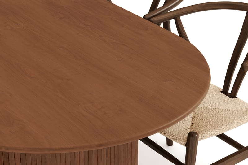 Noira Matgrupp 220 cm Massiv Valnöt med 6 Dastoori Matstol - 2220070-6,2098431-1 - Ribbad / Natur / Mörkbrun / Brunt Trä - Möbler - Matplats - Matgrupp & matbord med stolar