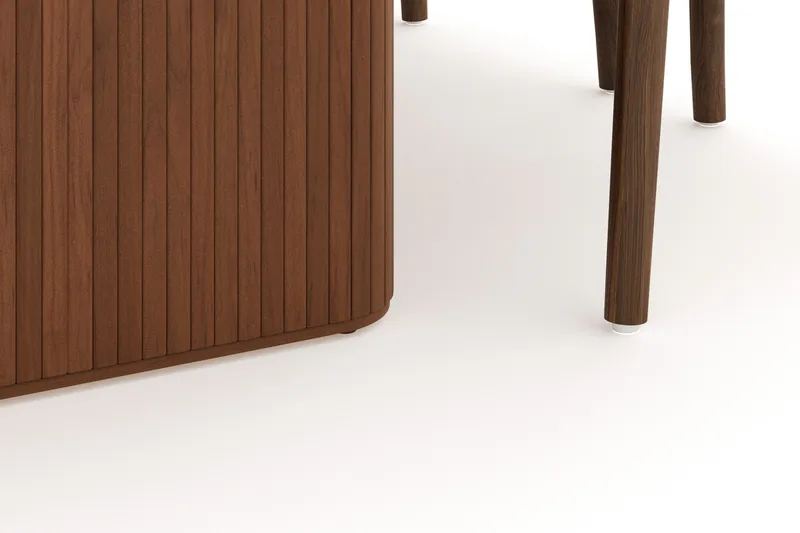 Noira Matgrupp 220 cm Massiv Valnöt med 6 Dastoori Matstol - 2220070-6,2098431-1 - Ribbad / Natur / Mörkbrun / Brunt Trä - Möbler - Matplats - Matgrupp & matbord med stolar