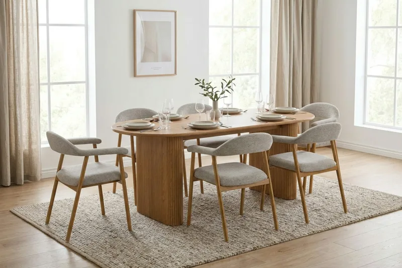 Noira Matgrupp 220 cm rektangulärt i Ek med 6 Ronja Matstolar - Sand/Ek - Möbler - Matplats - Matgrupp & matbord med stolar