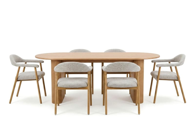 Noira Matgrupp 220 cm rektangulärt i Ek med 6 Ronja Matstolar - Sand/Ek - Möbler - Matplats - Matgrupp & matbord med stolar