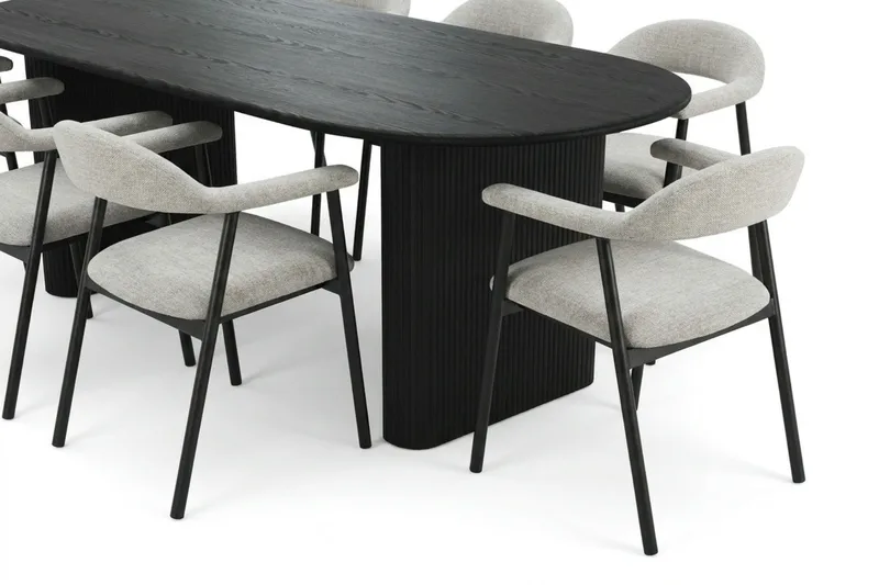 Noira Matgrupp 220 cm rektangulärt i Svart med 6 Ronja Matstolar - Beige/Svart - Möbler - Matplats - Matgrupp & matbord med stolar