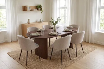 Noira Matgrupp 220 cm rektangulärt med 6 Greya Mastolar - Valnöt - Möbler - Matplats - Matgrupp & matbord med stolar
