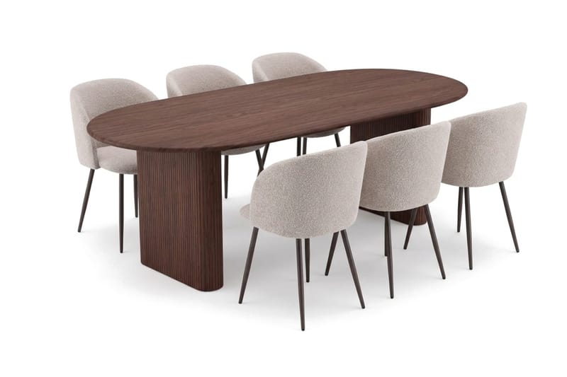 Noira Matgrupp 220 cm rektangulärt med 6 Greya Mastolar - Valnöt - Möbler - Matplats - Matgrupp & matbord med stolar