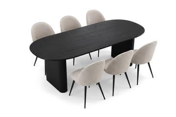 Noira Matgrupp 220 cm rektangulärt med 6 Nibe Plus Mastolar - Svartlaserad ek - Möbler - Matplats - Matgrupp & matbord med stolar