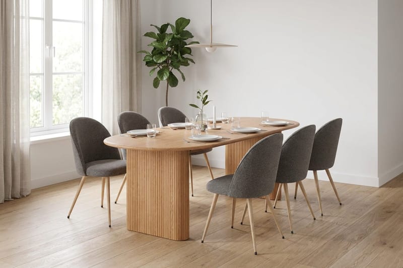 Noira Matgrupp 220 cm rektangulärt med 6 Nibe Plus Mastolar - Ek - Möbler - Matplats - Matgrupp & matbord med stolar