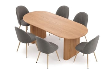 Noira Matgrupp 220 cm rektangulärt med 6 Nibe Plus Mastolar - Ek - Möbler - Matplats - Matgrupp & matbord med stolar