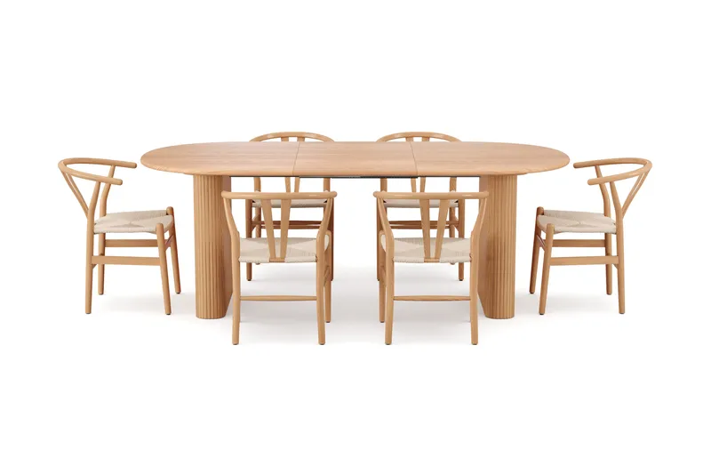 Noira Matgrupp förlängningsbart 160-220 cm Ek med 6 Dastoori Matstolar - Ek - Möbler - Matplats - Matgrupp & matbord med stolar
