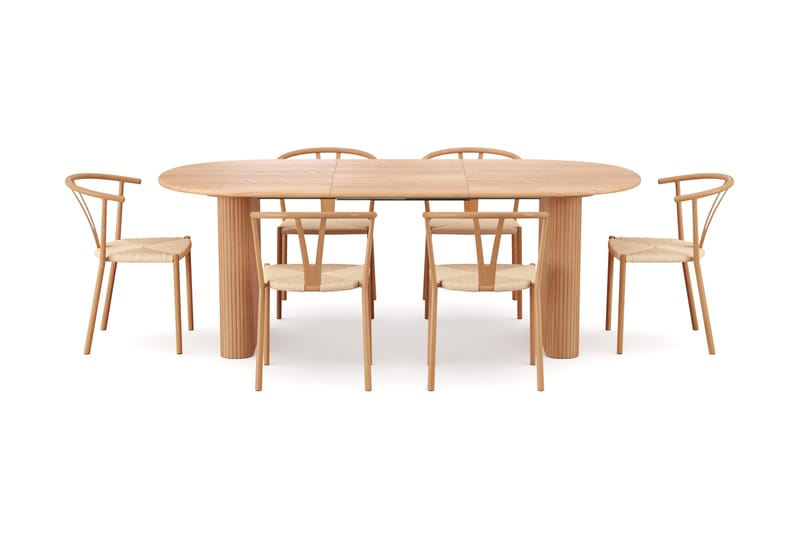 Noira Matgrupp förlängningsbart 160-220 cm Ek med 6 Elysia Matstolar - Ek - Möbler - Matplats - Matgrupp & matbord med stolar